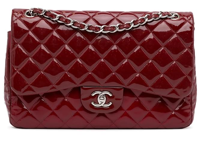 Chanel Red Jumbo Classic Patent Double Flap Leather Patent leather