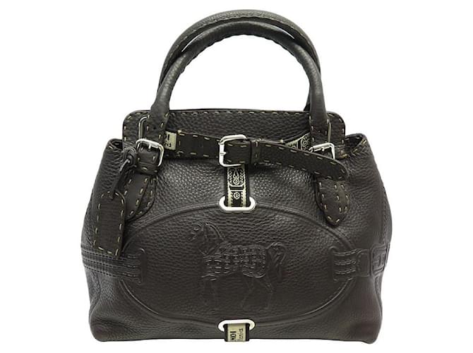 FENDI SELLERIA GRAND BORGHESE HANDBAG 8BN155 BROWN LEATHER HAND BAG PURSE  ref.934333