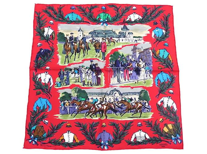 Hermès NEW HERMES GAVROCHE SCARF CHAMP DE COURS A CHANTILLY DE TAQUOY SCARF Pink Silk  ref.934366