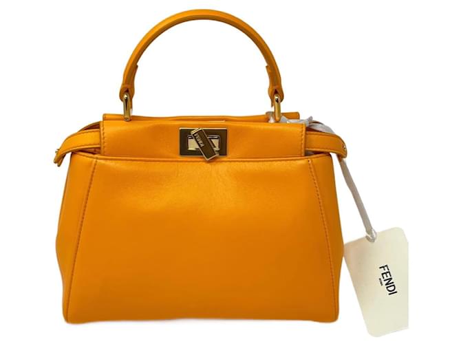 FENDI Iconic Peekaboo mini bag Orange Leather  ref.934473