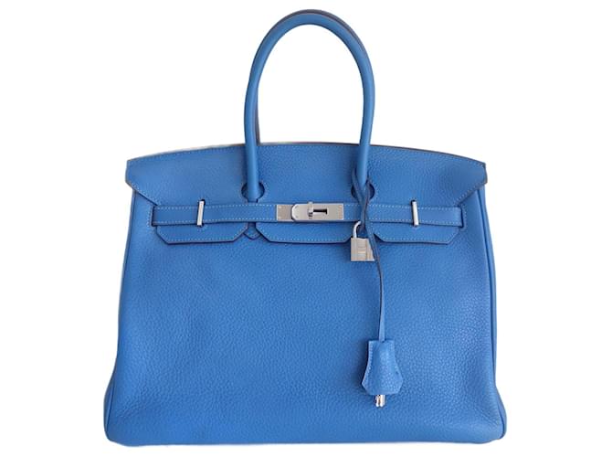 Hermès HERMES BIRKIN Tasche 35 blaues Mykonos Leder  ref.934474