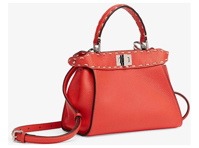 Fendi Peekaboo Mini Red Selleria Bag Leather  ref.934478