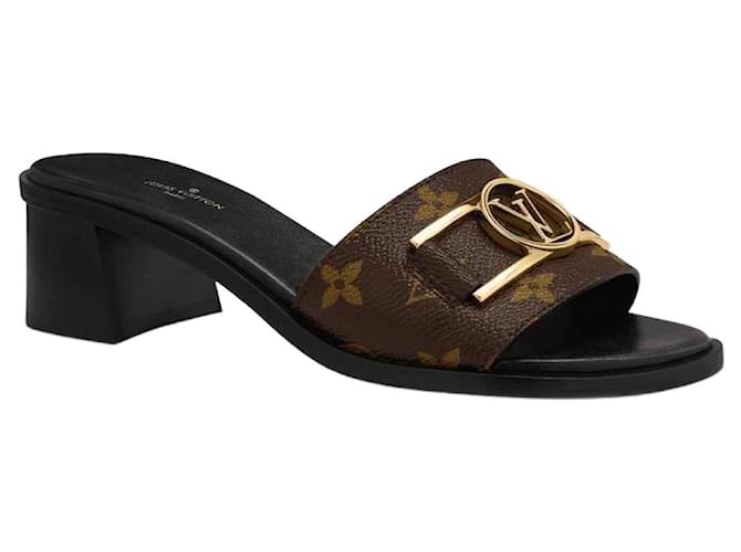 Louis Vuitton Mule low Lock it sandals Brown Black Leather ref
