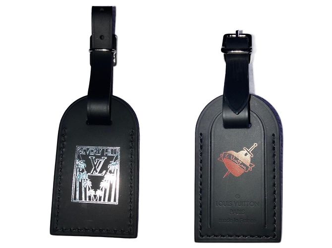 Louis Vuitton Reversible Luggage Tag Bag Charm Black Leather