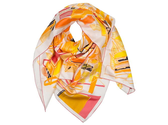 Hermès HERMES silk scarf "tropical modernism" Multicolored-100679 Beige  ref.934650