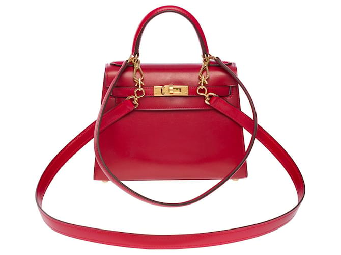 Hermès Mini bolsa HERMES Kelly em couro vermelho - 101228  ref.934653