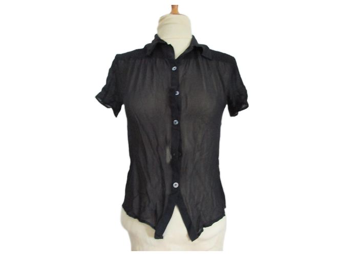 Eric Bompard Camicia, Seta nera,Taille S; Nero 