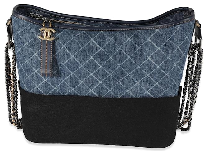 Chanel Blue Quilted Denim & Calfskin Large Gabrielle Hobo Leather  ref.934693 - Joli Closet