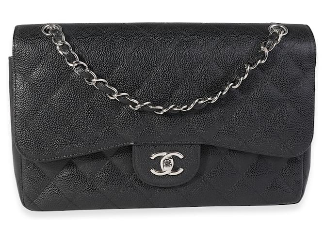 Timeless Chanel Black Quilted Caviar Jumbo Classic Double Flap Bag Leather  ref.934790 - Joli Closet