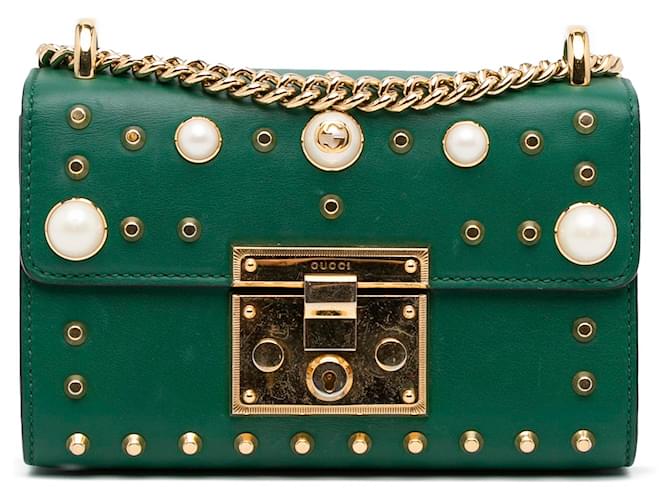 Gucci Green Pearl Studded Padlock Leather Pony style calfskin ref.935476 Joli Closet