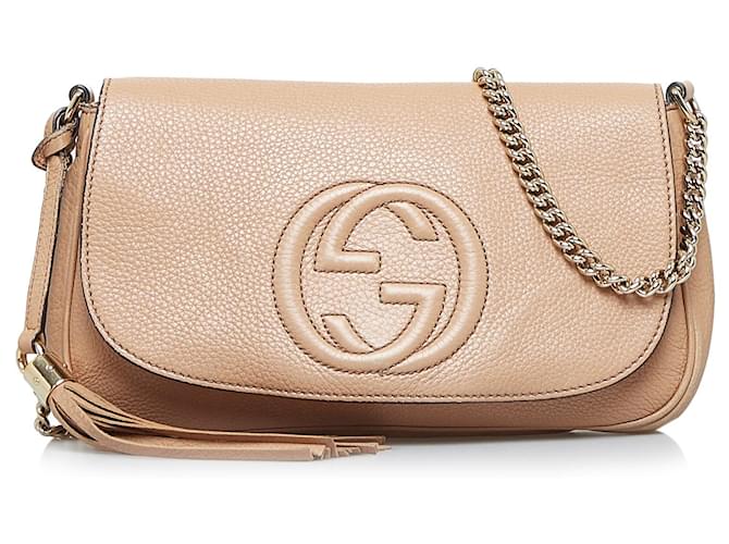 Gucci Soho Chain Flap Leather Crossbody Bag in Brown