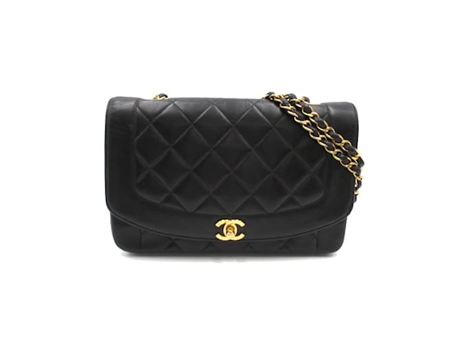 Chanel Diana Flap Crossbody Bag Black Leather Lambskin ref.935609