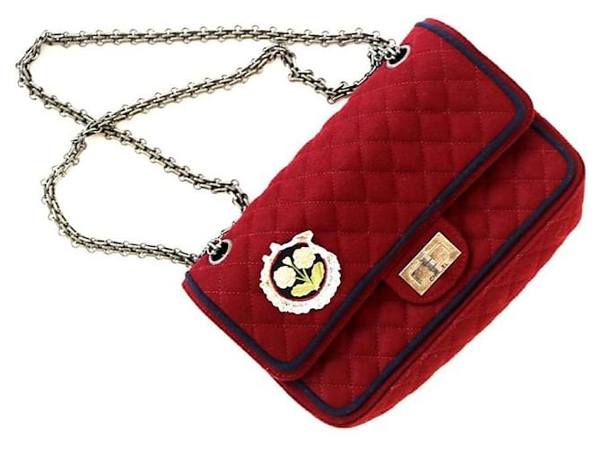 Chanel CC Edelweiss Salzburg Flap Bag Red Multiple colors Wool ref