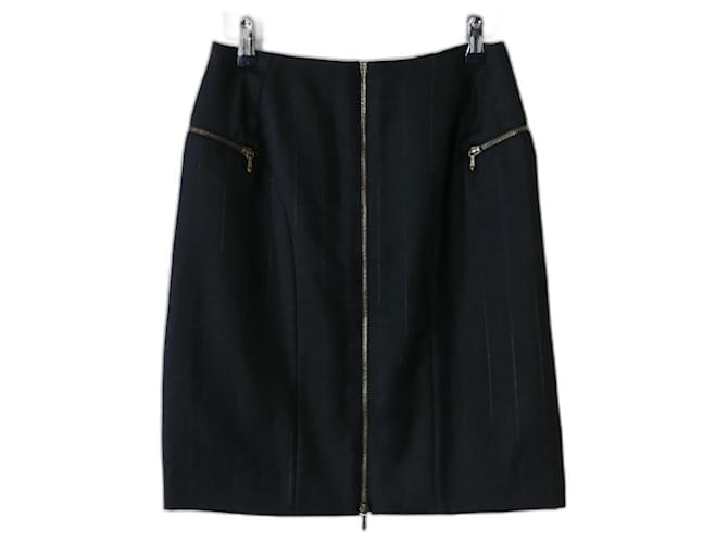 Christian Dior Vintage AW00 Zip Front Pencil Skirt Dark grey Wool  ref.935669