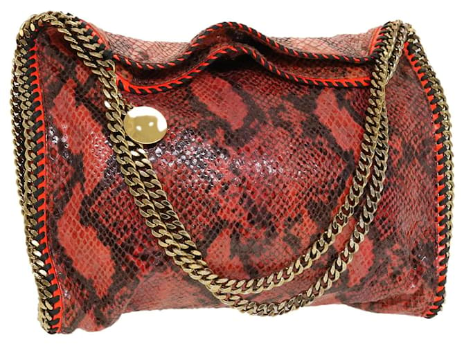 Autre Marque Stella MacCartney Snake Pattern Chain Shoulder Bag Leather Red Auth am4359  ref.935696