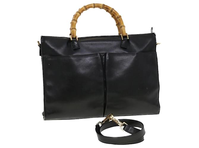 GUCCI Bamboo Hand Bag Leather 2way Black Auth fm2374  ref.935721