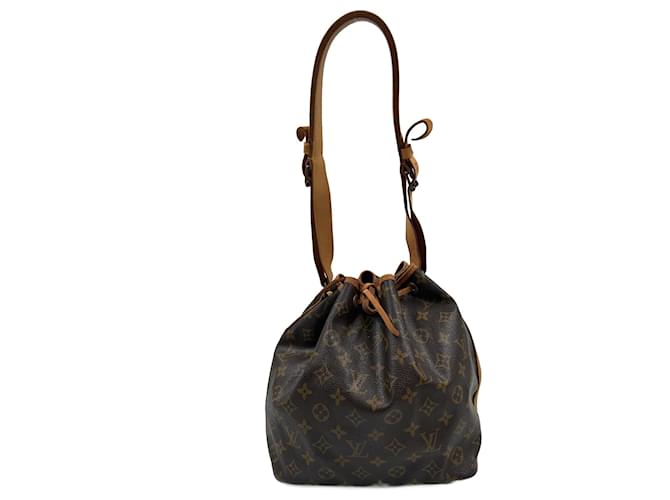 Louis Vuitton Petit Noe Monogram Canvas Leather Brown Shoulder Purse Bucket  Bag