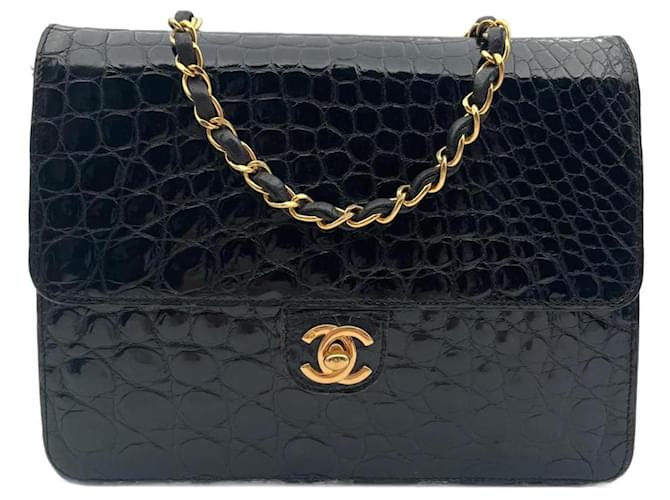 Timeless Klassische Chanel-Tasche aus schwarzem Krokodil Exotisches Leder  ref.935961