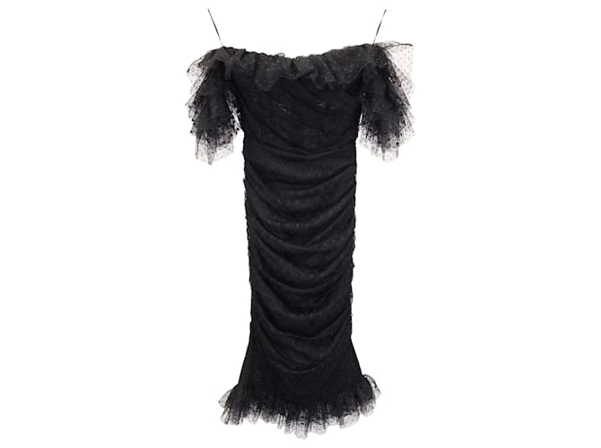 Dolce & Gabbana Ruched Off-Shoulder Dress in Black Polyamide Nylon  ref.935972