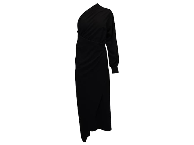Balenciaga Vestido drapeado de um ombro só em viscose preta Preto Fibra de celulose  ref.935973