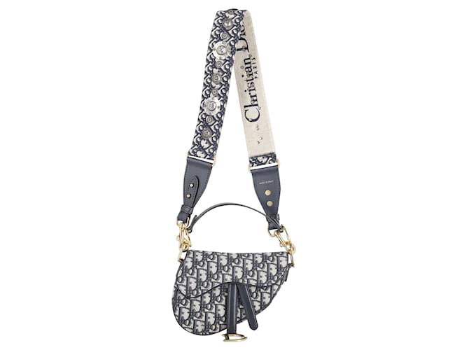 Christian Dior Mini Sac Saddle Dior Oblique En Toile Jacquard Bleue Et ...