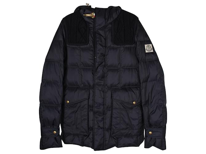 Moncler Gamme Bleu Hooded Down Jacket in Navy Blue Polyester ref.935981 Joli Closet