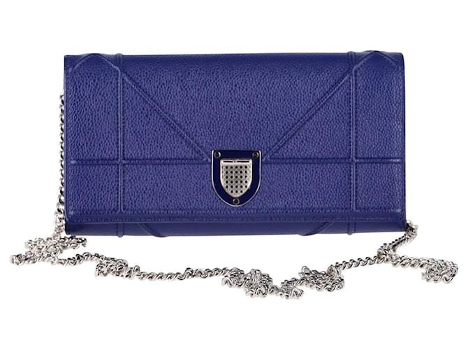 Dior Diorama Wallet On Chain en cuir de veau bleu Cuir Veau façon poulain  ref.935982