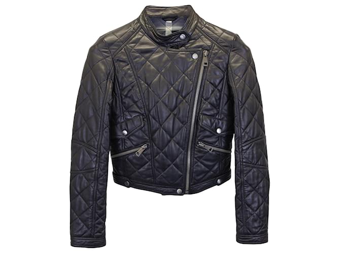 Burberry Quilted Biker Jacket in Black Leather  ref.936004