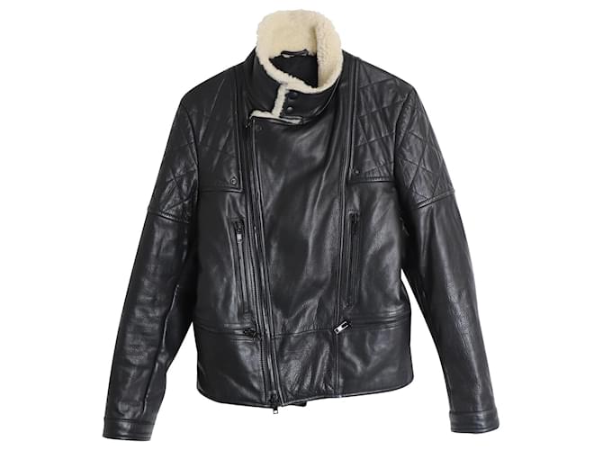 Jaqueta acolchoada com acabamento em lã de lã Givenchy em couro preto  ref.936027