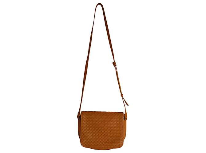 Bottega Veneta Intrecciato Full Flap Crossbody Bag in Orange Nappa Leather  ref.936061