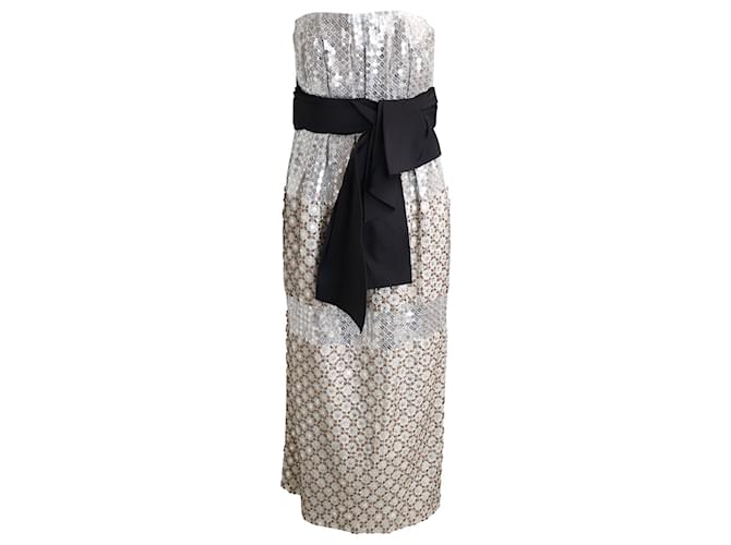 Carolina Herrera Sequin Beaded Strapless Tie-Waist Sheath Dress in Multicolor Silk Python print  ref.936063