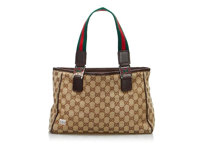 Gucci Web-Pop-Einkaufstasche aus GG Canvas 145810 Beige Leinwand  ref.936071
