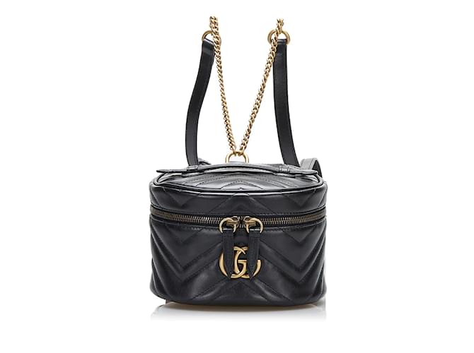 Gucci Mini GG Marmont Round Backpack 598594 Black Leather  ref.936073