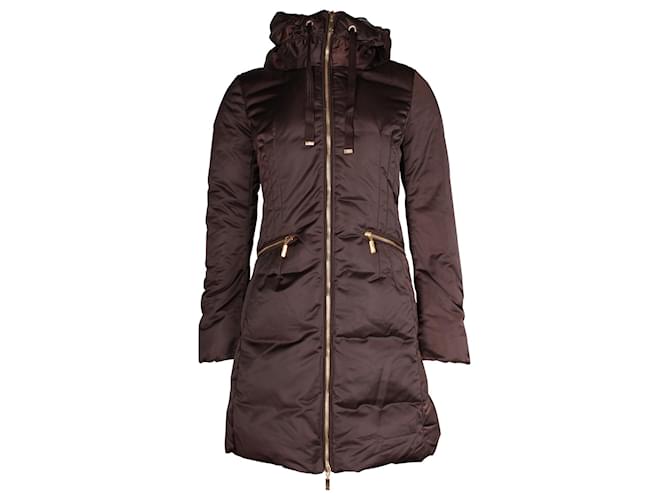 Moncler Puffed Long Coat in Brown Polyester  ref.936085
