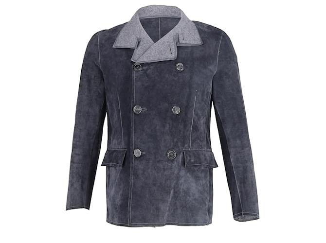Lanvin Double-Breasted Coat in Navy Blue Suede  ref.936098