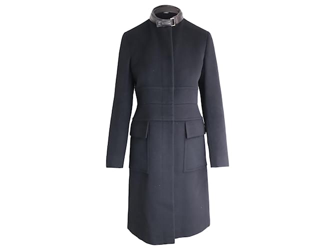 Abrigo con cuello de cuero Gucci en lana negra Negro  ref.936099