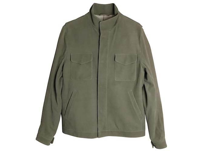 Loro Piana High Neck Jacket in Green Grained Calfskin Leather  Pony-style calfskin  ref.936115