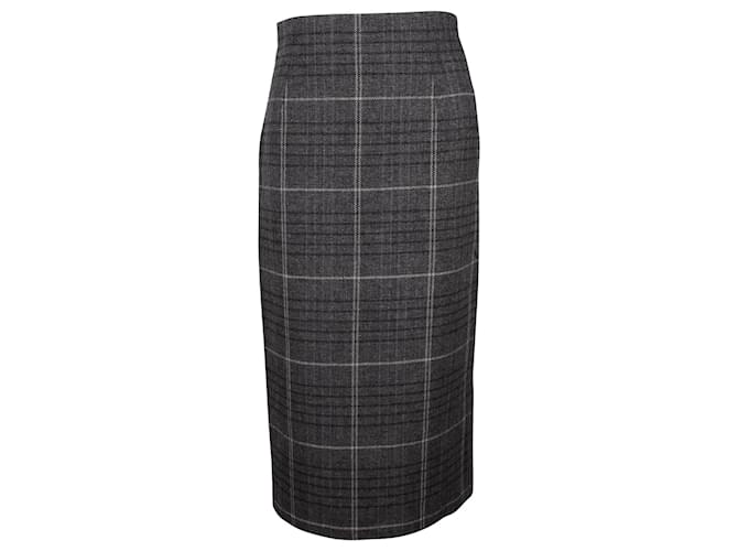 Dior Plaid Pencil Midi Skirt in Grey Wool  ref.936126