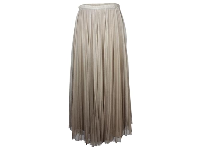 Jupe longue dégradée plissée Dior en soie et tulle beiges  ref.936128