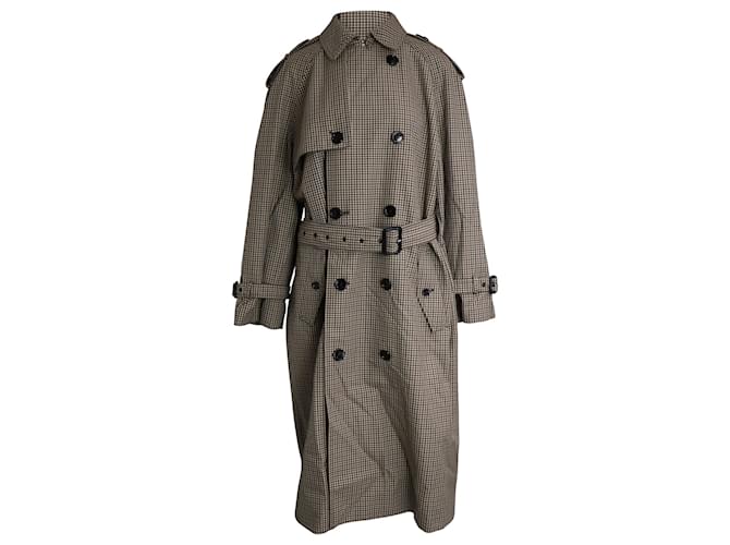Céline Celine Gingham Trench Coat in Brown Wool  ref.936149