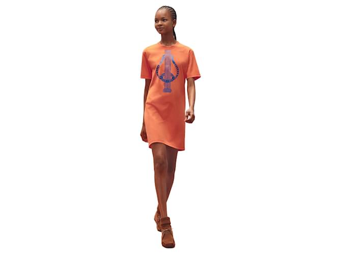 Hermès: Robe/T-shirt Dress modèle "Fantaisie d'Etriers". Taille 36 Coton Orange  ref.936197