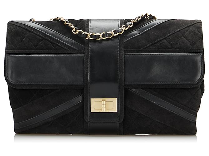 Chanel Black Union Jack Flap Reissue Shoulder Bag Suede Leather  ref.936870