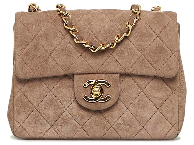 Chanel Brown Quilted Patent Leather Square Single Flap Bag
