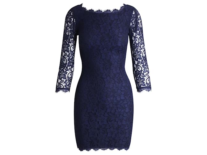 Diane Von Furstenberg Zarita Lace Dress in Navy Blue Rayon Cellulose fibre  ref.936933