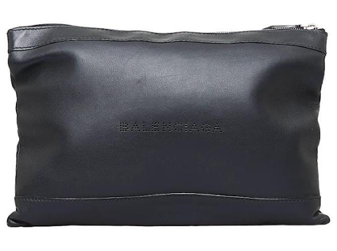 Balenciaga Pochette en cuir à clip bleu marine 373834 Noir  ref.936944