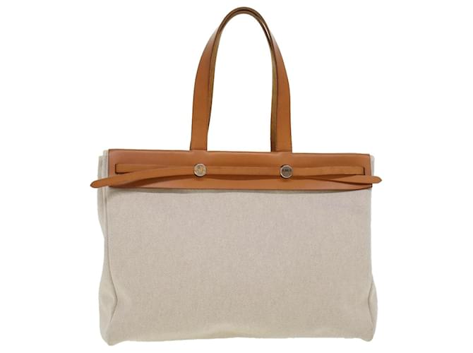 Hermès HERMES Her Bag Cabus GM Einkaufstasche Canvas Leder Beige Auth fm2384 Leinwand  ref.937079