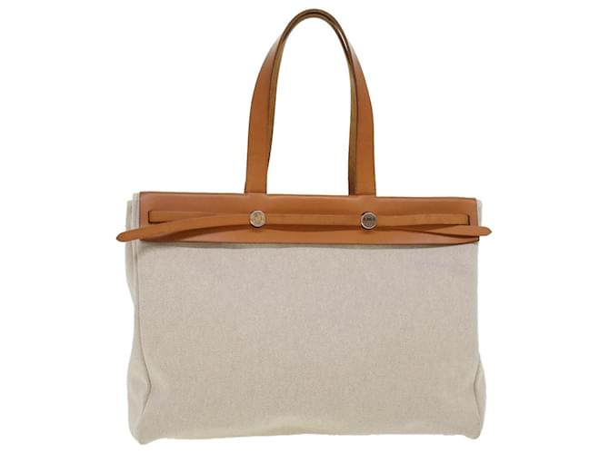 Hermès HERMES Her Bag Cabus GM Tote Bag Canvas Leather Beige Auth fm2384 Cloth  ref.937079