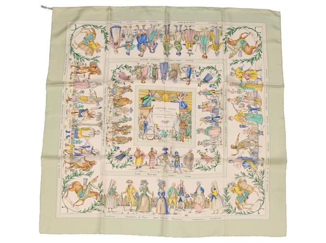 Hermès HERMES CARRE 90 Scarf ""COSTUMES CIVILS ACTUELS"" Silk Green Auth am4429  ref.937130