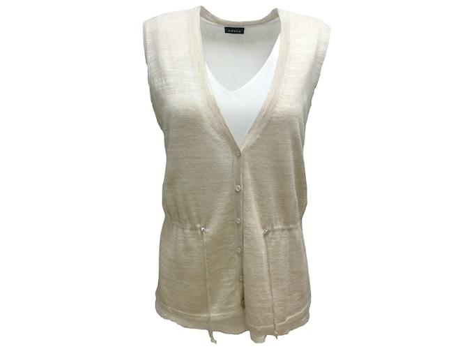 Akris Cardigã em camadas com botões, sem mangas, decote em V Oat Bege / suéter branco Viscose  ref.937269