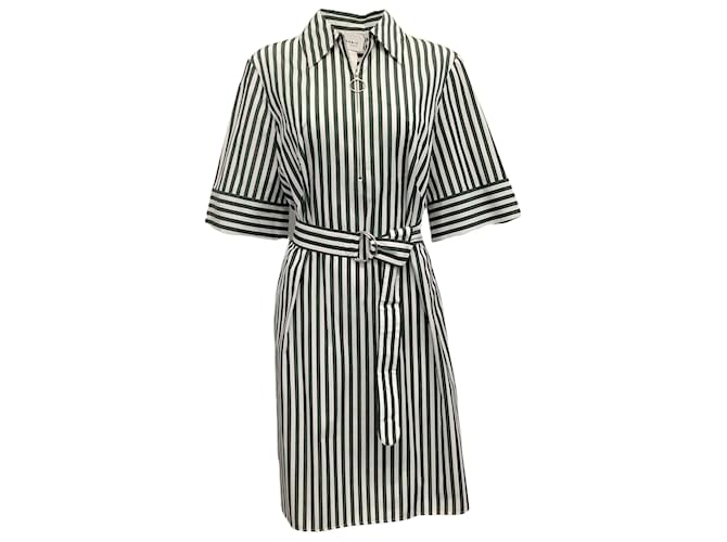 Akris Punto Green / White Striped Belted Shirt Dress Cotton  ref.937295